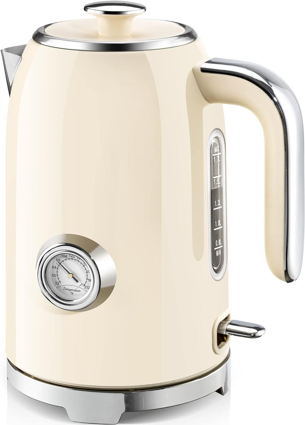 Electric Kettle - 57oz Hot Tea Kettle Water Boiler with Thermometer, 1500W Fast Heating Stainless Steel Tea Pot, Cordless with LED Indicator, Auto Shut-Off & Boil Dry Protection, Beige