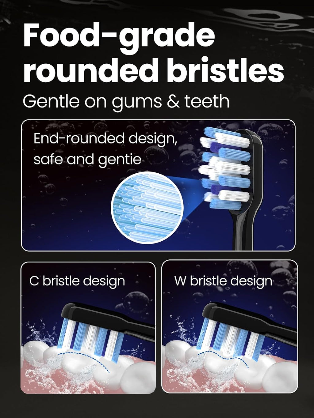 Electric Toothbrush for Adults, 180 Days Battery Life Rechargeable Sonic Toothbrush with 4 Brush Heads Smart Timer, 55000VPM for Deep Cleaning & Whitening with 5 Modes, Travel Case, Black