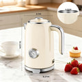Electric Kettle - 57oz Hot Tea Kettle Water Boiler with Thermometer, 1500W Fast Heating Stainless Steel Tea Pot, Cordless with LED Indicator, Auto Shut-Off & Boil Dry Protection, Beige