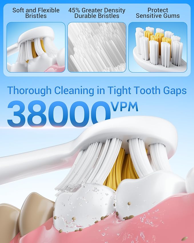 Pack Electric Toothbrush for Adults and Kids, Travel Toothbrush Includes 12 Replacement Toothbrush Heads, 6 Modes with 2 MIN Smart Timer (Black White)