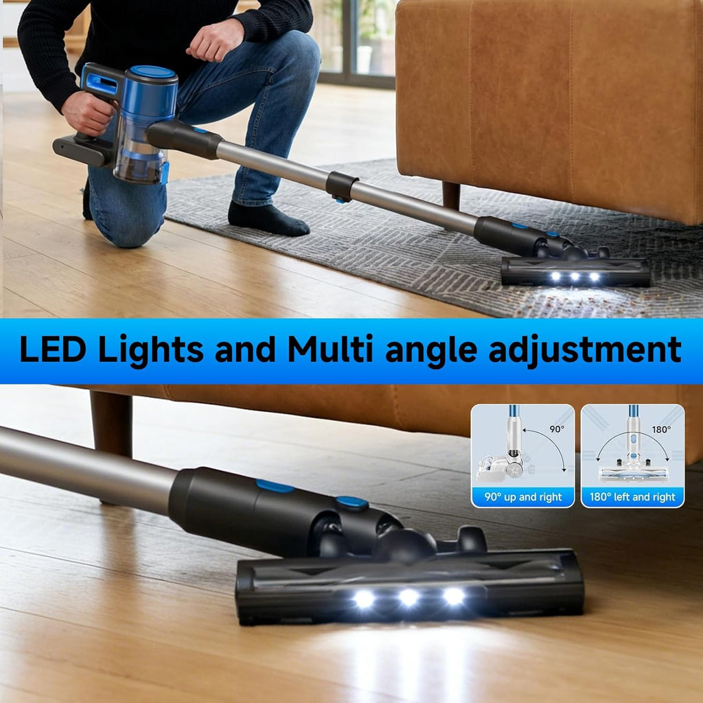 Cordless Vacuum Cleaner for Home - Lightweight, Stick Vacuum Clean with Rechargeable Battery, Max 45Mins Runtime, 8 in 1 Handheld Vacuum for Hardfloor & Carpets Pet Hair, Blue&Black