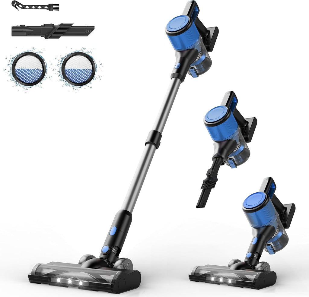 Cordless Vacuum Cleaner for Home - Lightweight, Stick Vacuum Clean with Rechargeable Battery, Max 45Mins Runtime, 8 in 1 Handheld Vacuum for Hardfloor & Carpets Pet Hair, Blue&Black