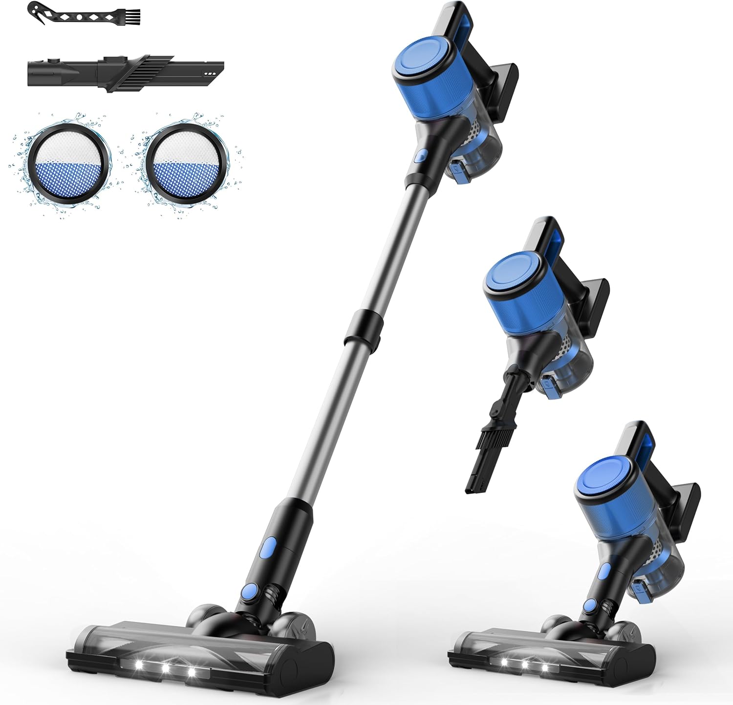 Cordless Vacuum Cleaner for Home - Lightweight, Stick Vacuum Clean with Rechargeable Battery, Max 45Mins Runtime, 8 in 1 Handheld Vacuum for Hardfloor & Carpets Pet Hair, Blue&Black