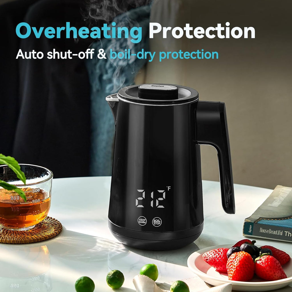 850ml Small Electric Kettle Temperature Control,800W Double Wall Electric Tea Kettle of 304 Stainless Steel,5 Temp Presets,Hot Water Kettle Electric,Auto Shut Off for Tea and Coffee-Black