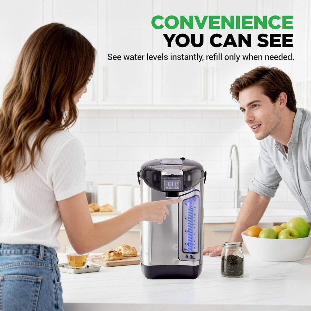 Digital Water Boiler and Warmer - 5L/5.28 Qt Stainless Electric Hot Water Dispenser w/LCD Display, Rotating Base, Keep Warm, Auto Shut Off, Safety Lock, Instant Heating for Coffee & Tea