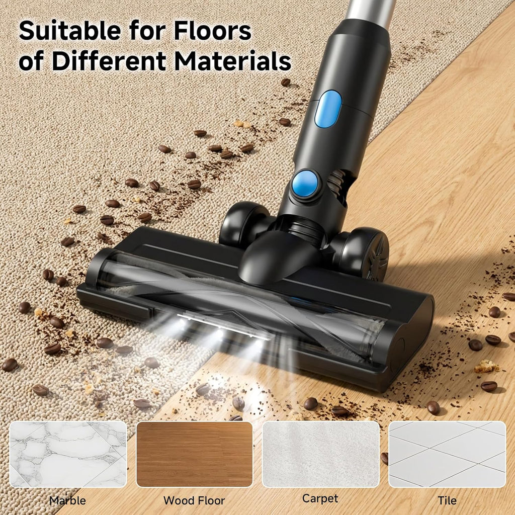 Cordless Vacuum Cleaner for Home - Lightweight, Stick Vacuum Clean with Rechargeable Battery, Max 45Mins Runtime, 8 in 1 Handheld Vacuum for Hardfloor & Carpets Pet Hair, Blue&Black