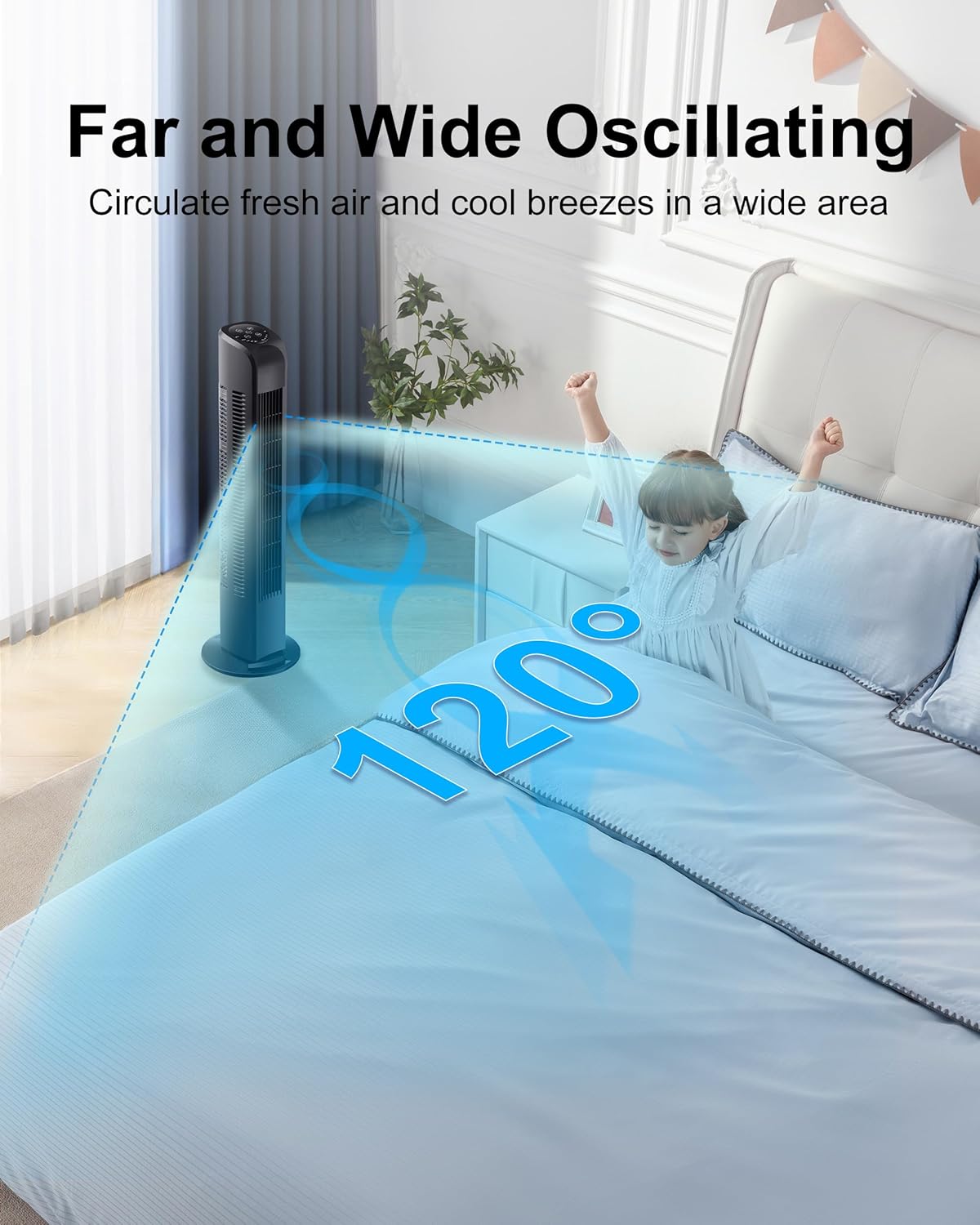 Oscillating Tower Fan with Remote, Electric Standing Floor Fan for Bedroom Indoor Office and Home Use,Quiet Cooling Portable Bladeless Tower Fans, 30 inchs, Black