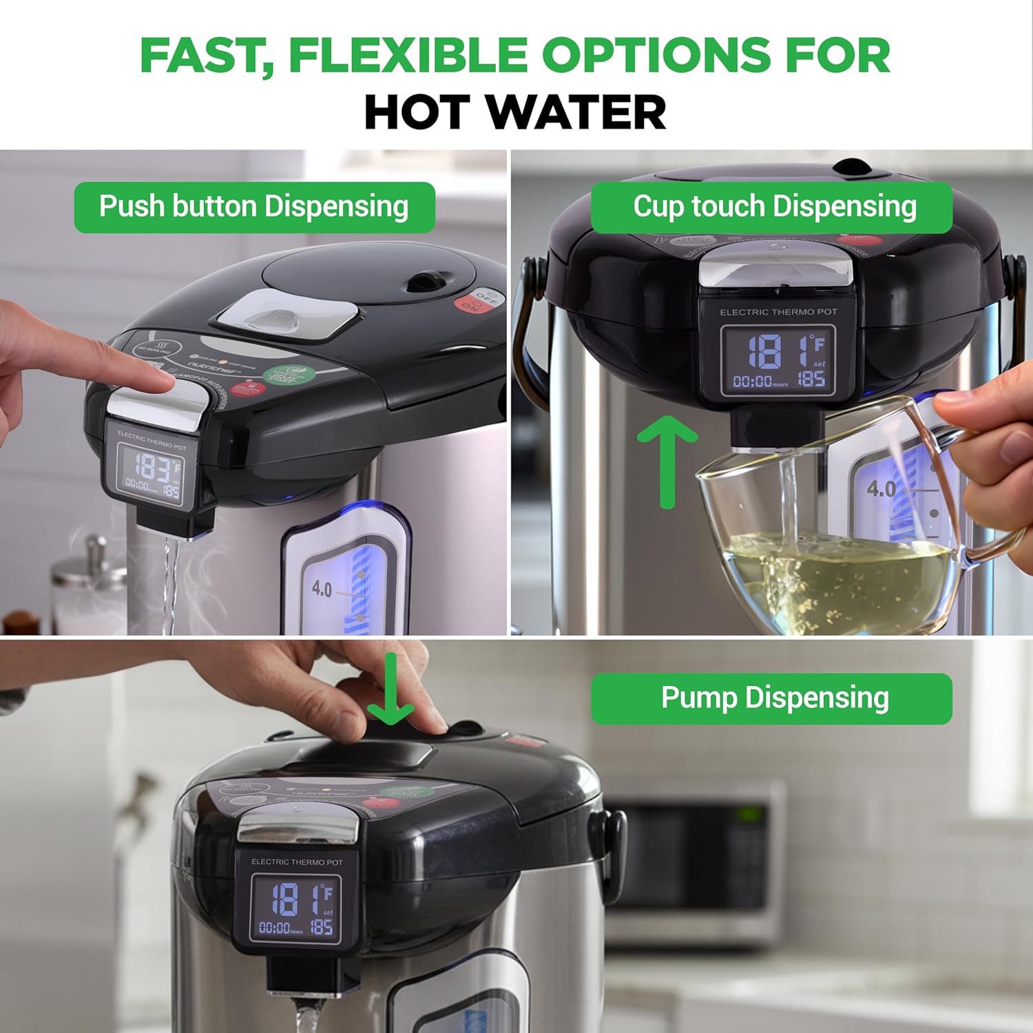 Digital Water Boiler and Warmer - 5L/5.28 Qt Stainless Electric Hot Water Dispenser w/LCD Display, Rotating Base, Keep Warm, Auto Shut Off, Safety Lock, Instant Heating for Coffee & Tea