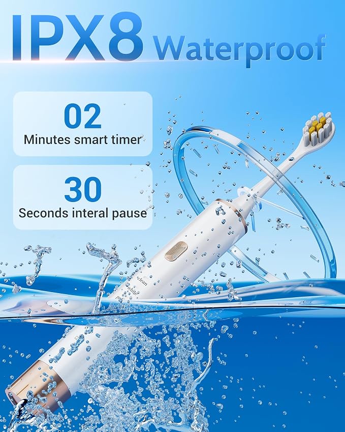 Pack Electric Toothbrush for Adults and Kids, Travel Toothbrush Includes 12 Replacement Toothbrush Heads, 6 Modes with 2 MIN Smart Timer (Black White)